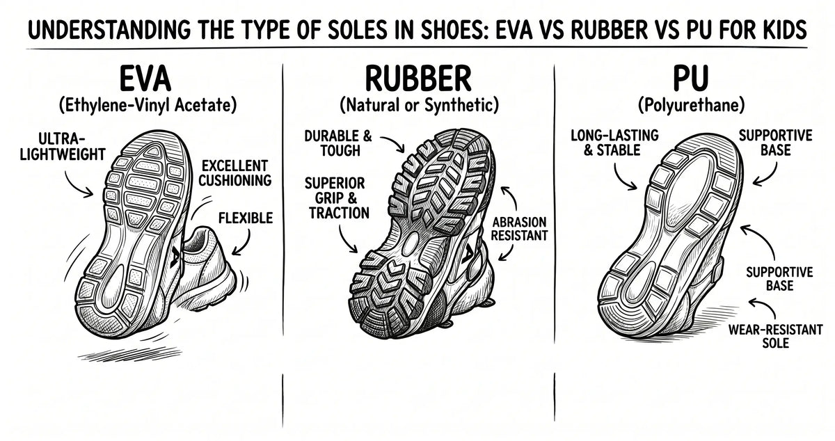 Understanding the Type of Soles in Shoes EVA vs Rubber vs PU for Kids - Aretto