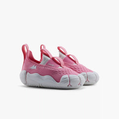 A pair of pink Aretto kids' shoes with flexible white segmented soles, displayed side-by-side against a white background. (Sizes S1 & S2)