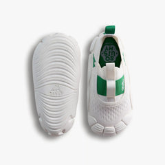Top-down studio shot of a pair of Aretto shoes, showcasing the clean white knit upper alongside the flexible white outsole. (Sizes S3 & S4)